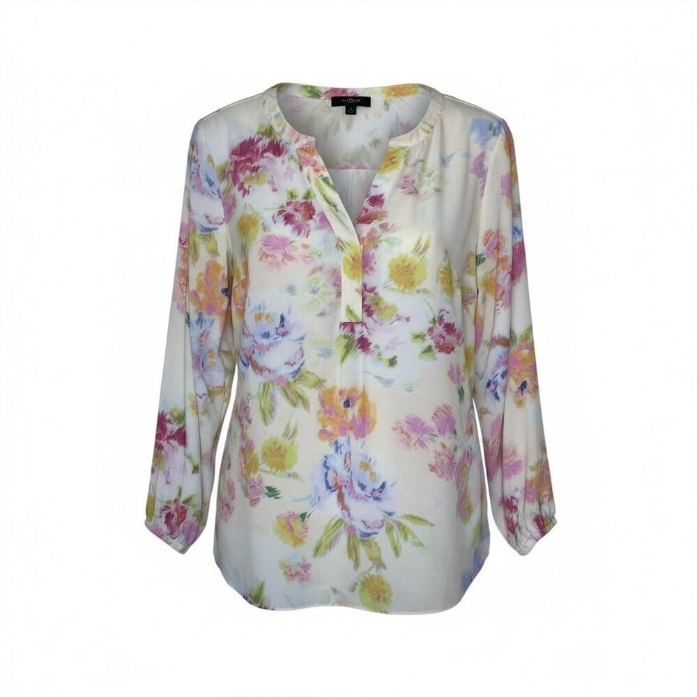 Tahari Watercolor Floral V Neck Top Womens Size 1X Romantic Prairie Boho Office
